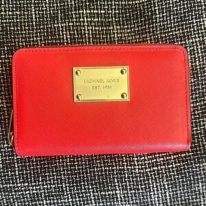 Michael Kors Red Saffiano Zip-Around Wallet
